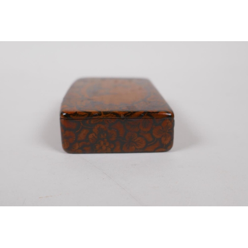 47 - An early C19th Scottish Mauchline ware sycamore pen work snuff box, bearing the motto 'Such is Life'... 