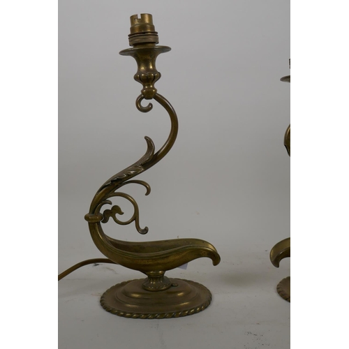 52 - A pair of vintage brass rococo style table lamps, 32cm high