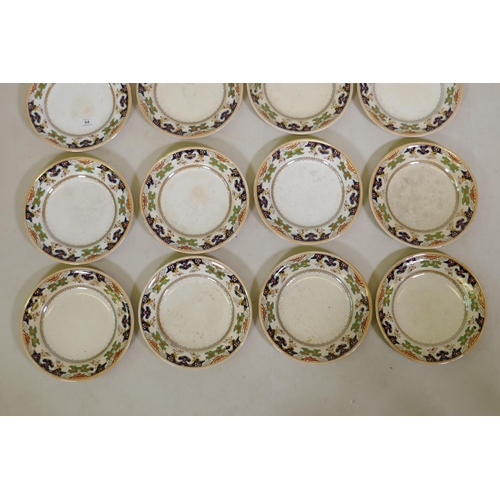 64 - Twelve C19th Mintons plates and four matching bowls in 'Japanese' pattern