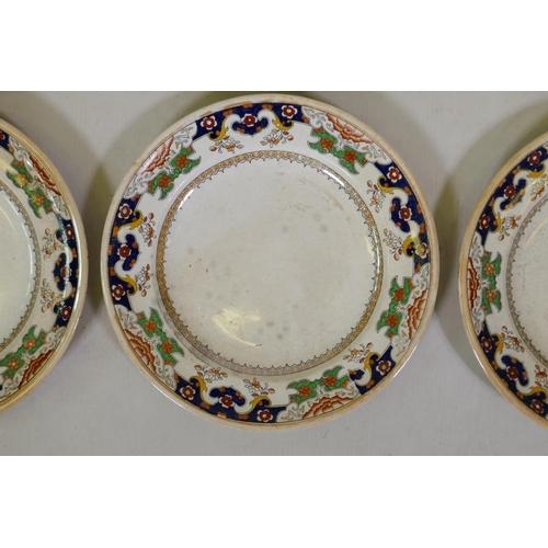 64 - Twelve C19th Mintons plates and four matching bowls in 'Japanese' pattern