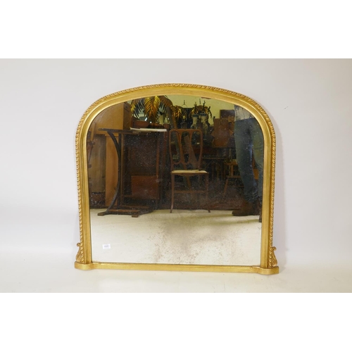 1177 - A Victorian style giltwood over mantel mirror with antiqued glass, 100 x 90cms