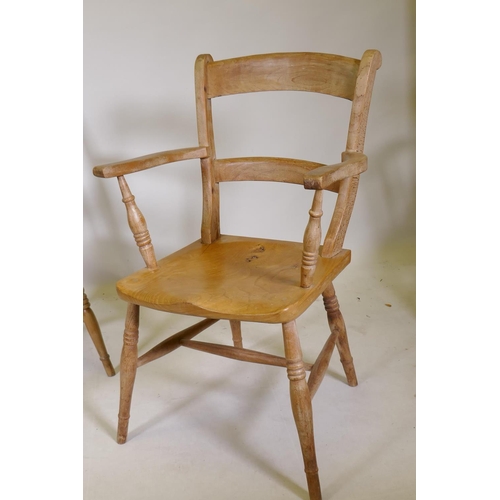 1185 - A C19th Windsor lathe back elbow chair with elm seat, an Oxford elbow chair and bar back elbow chair