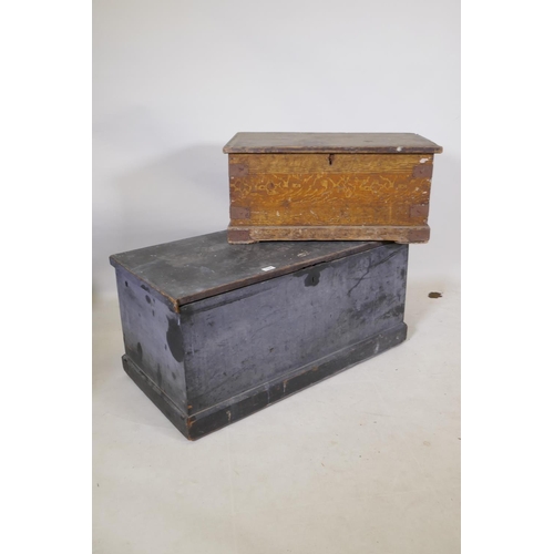 1194 - A C19th painted pine blanket box, 94 x 45 x 46cms, and another smaller