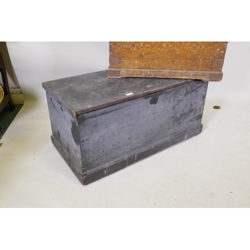 1194 - A C19th painted pine blanket box, 94 x 45 x 46cms, and another smaller