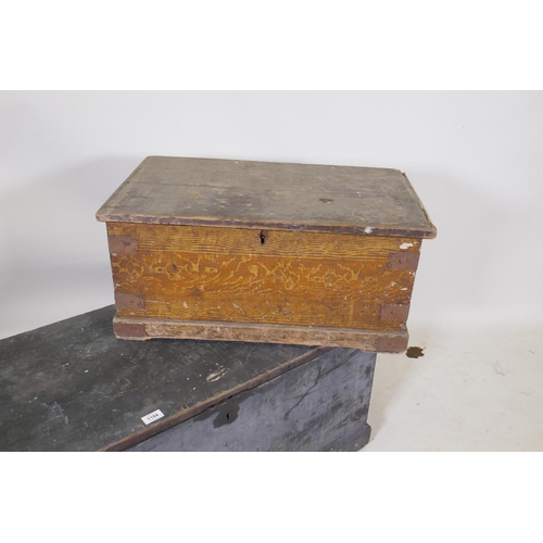 1194 - A C19th painted pine blanket box, 94 x 45 x 46cms, and another smaller