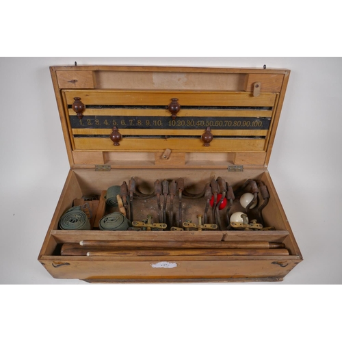 14 - A Jaques of London boxed set of table billiard fittings (for use on any dining table) with scoreboar... 