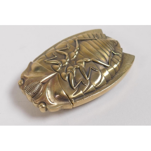 31 - A brass vesta case in the form of a cicada, 6cm