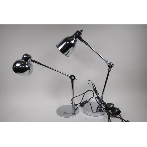 32 - A near pair of chrome plated angle poise lamps, 50cm high