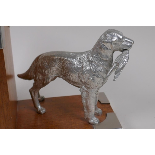 46 - A pair of plated metal figures of gundogs mounted as bookends, 15 x 14cms