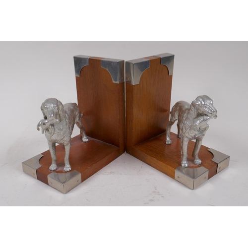 46 - A pair of plated metal figures of gundogs mounted as bookends, 15 x 14cms