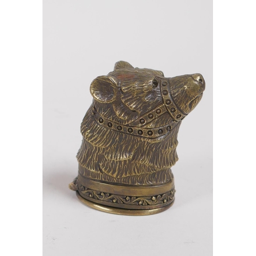 52 - A brass vesta case in the form of a bear's head, 5cm