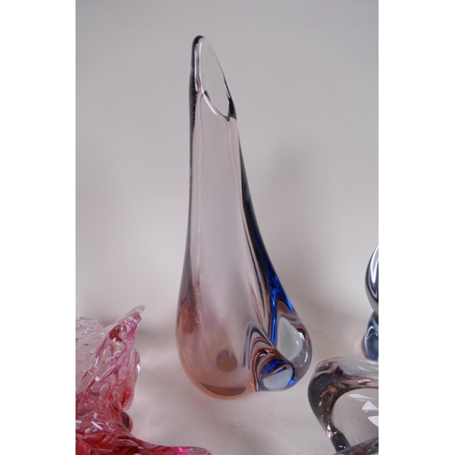 6 - A collection of coloured studio glass including Murano, largest 78cm high