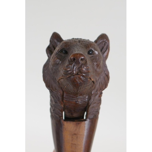 64 - An antique Black Forest bear head nut cracker, AF, 20cm