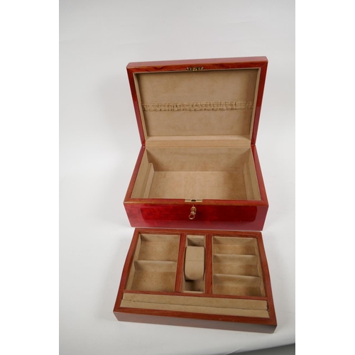 7 - An Agresti jewellery box with fitted lift out tray and key, 29 x 20 x 13cm 