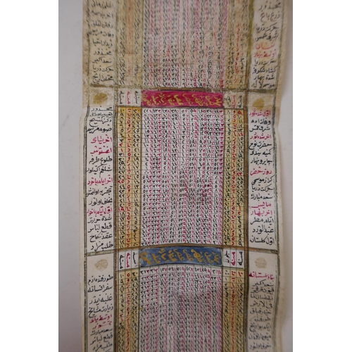 79 - An antique Ottoman/Persian illuminated vellum Ruzname scroll (Almanac/calendar) with gilt highlights... 