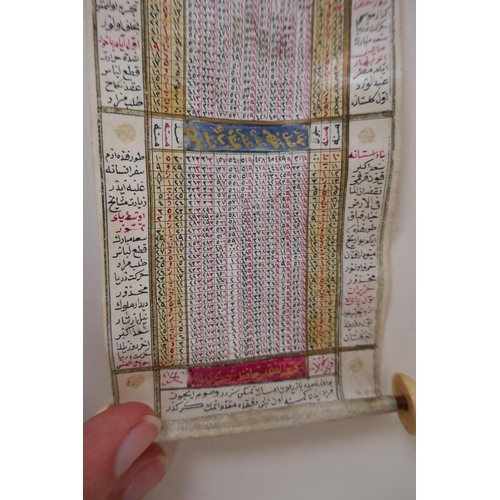 79 - An antique Ottoman/Persian illuminated vellum Ruzname scroll (Almanac/calendar) with gilt highlights... 