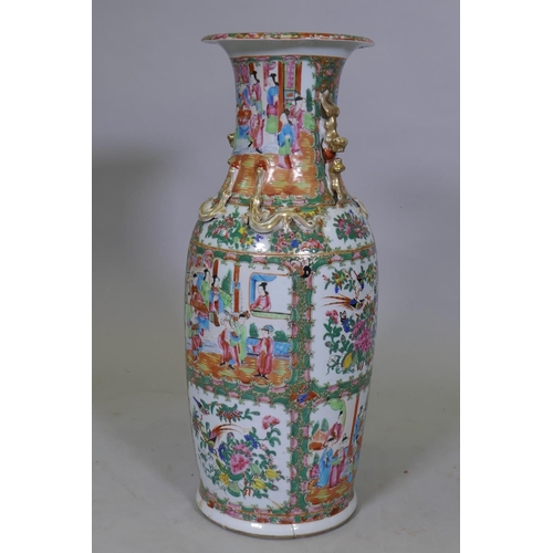 17 - A C19th Cantonese ceramic vase with famille rose enamel decoration, AF