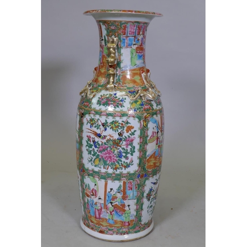 17 - A C19th Cantonese ceramic vase with famille rose enamel decoration, AF