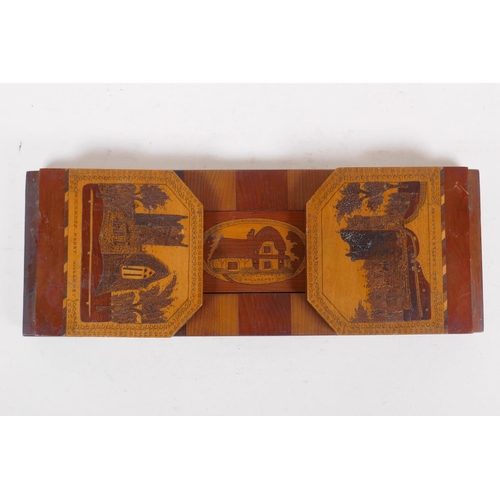 1 - A Killarney inlaid extending book slide, decorated with images of Muckross Abbey, Ross Castle and Gl... 