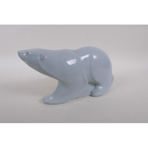 107 - A Spode Copeland onyx ware porcelain figure of a polar bear, stamped K447, 15cm high