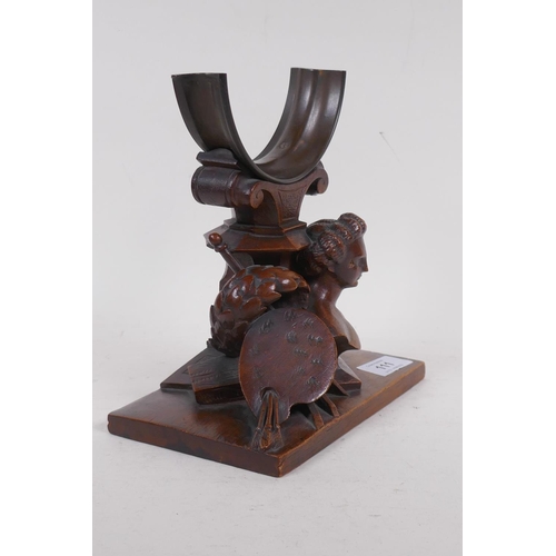 111 - A C19th carved wood clock/barometer holder, 20cm high