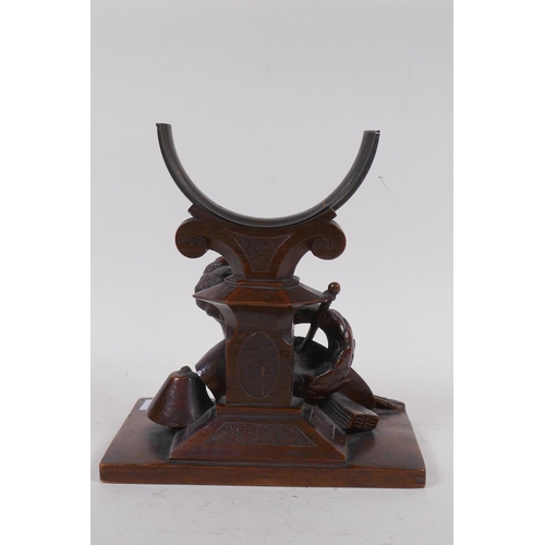 111 - A C19th carved wood clock/barometer holder, 20cm high