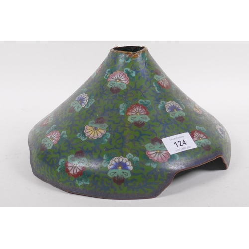 124 - An oriental cloisonne decorated metal lampshade, 28cm diameter x 16cm