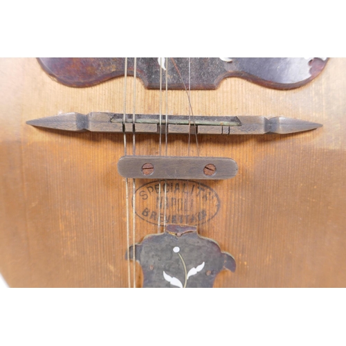 148 - An Italian mandolin by Gennaro Maylioni, Napoli, and a travel case, mandolin 60cm long