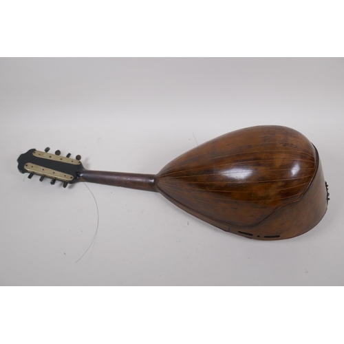 148 - An Italian mandolin by Gennaro Maylioni, Napoli, and a travel case, mandolin 60cm long