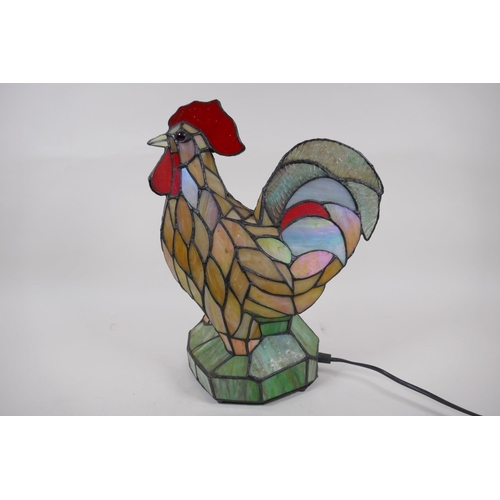 155 - A Tiffany style table lamp in the form of a cockerel, 35cm high