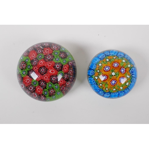 17 - A Millefiori glass paperweight and another smaller, largest 10cm diameter