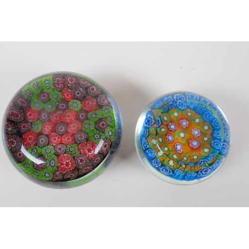 17 - A Millefiori glass paperweight and another smaller, largest 10cm diameter