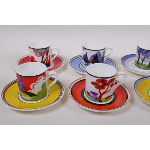 174 - A set of eight Wedgwood Clarice Cliff coffee cups and saucers from the 'Cafe Chic' collection, produ... 