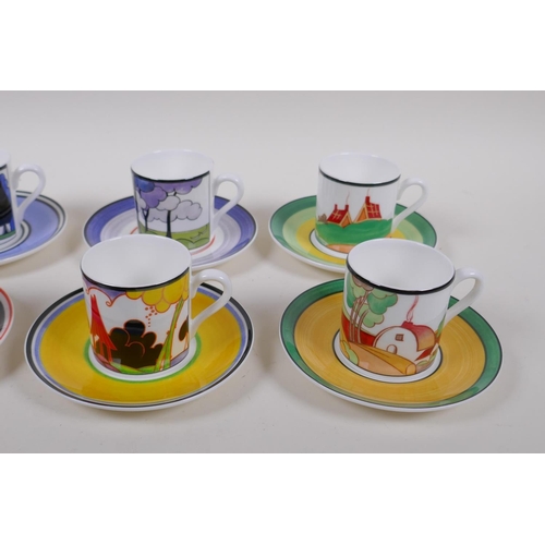 174 - A set of eight Wedgwood Clarice Cliff coffee cups and saucers from the 'Cafe Chic' collection, produ... 