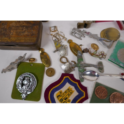 229 - A quantity of coins and collectable items to include a vintage Gillette safety razor, Scottish clan ... 