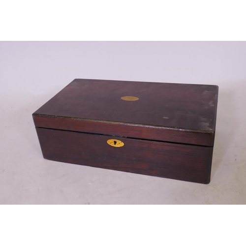 237 - A Victorian rosewood writing slope with brass mounts, 40cm x 23cm x 14cm