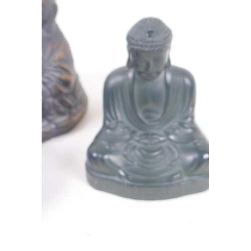 239 - A Chinese metal figure of Buddha seated in meditation, 11cm high, another figure of Buddha, an obsid... 