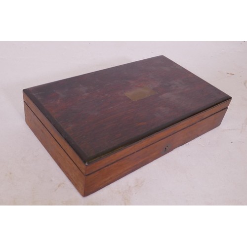 244 - A Victorian rosewood cased set of compasses and draughtsman's instruments, 21cm x 12cm x 14cm