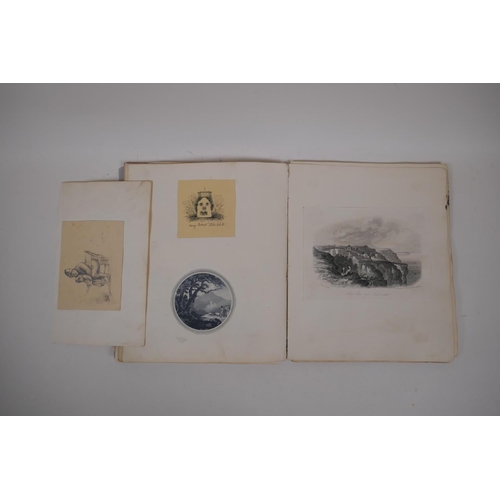 251 - An antique scrap book of C19th and early C20th engravings and sketches, 24cm x 29cm