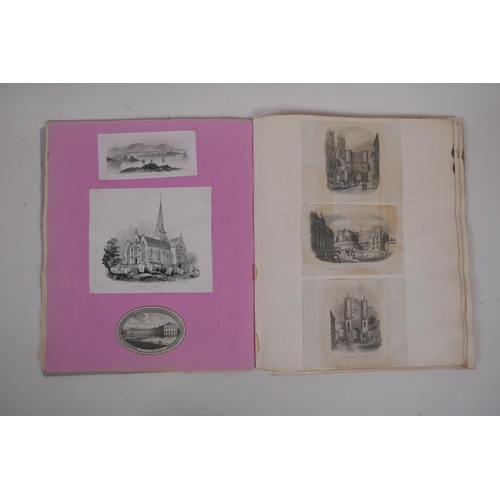 251 - An antique scrap book of C19th and early C20th engravings and sketches, 24cm x 29cm