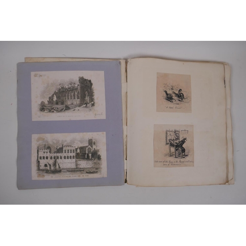 251 - An antique scrap book of C19th and early C20th engravings and sketches, 24cm x 29cm