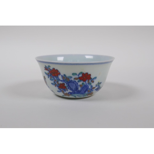 33 - A doucai porcelain chicken bowl, Chinese Chenghua 6 character mark to base