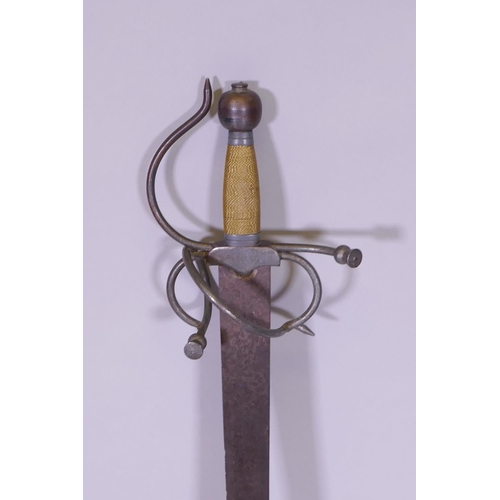 51 - A model of a Colada sword with wire bound handle and hilt with stylised thistle decoration, 93cm lon... 