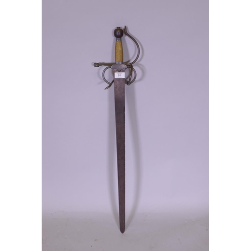 51 - A model of a Colada sword with wire bound handle and hilt with stylised thistle decoration, 93cm lon... 