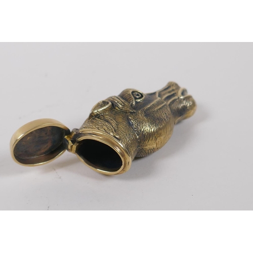 61 - A brass vesta case in the form of a horse's head, 6cm long