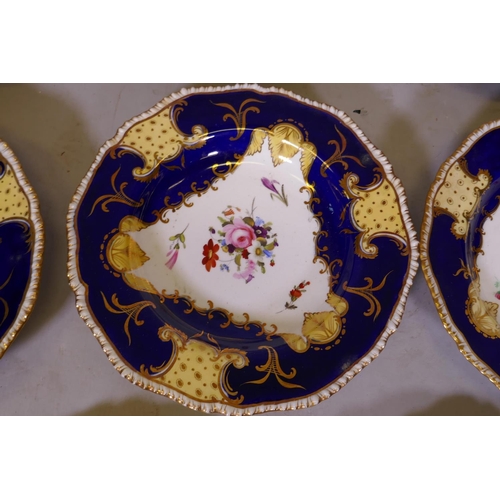 67 - A C19th Staffordshire part dinner service, decorated with hand painted floral sprays and gilt highli... 