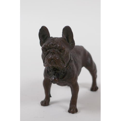 68 - A bronze figure of a French Bulldog, 8cm long