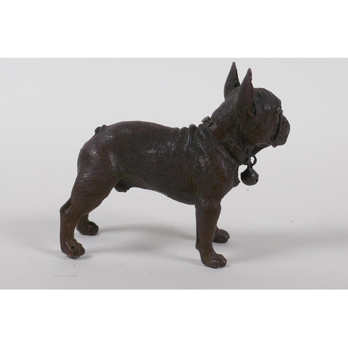 68 - A bronze figure of a French Bulldog, 8cm long