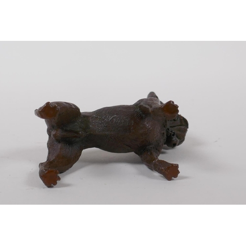 68 - A bronze figure of a French Bulldog, 8cm long