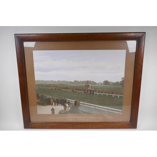 77 - A large hand coloured photograph of the autumn race meeting at Nottingham October 2nd 1933, showing ... 